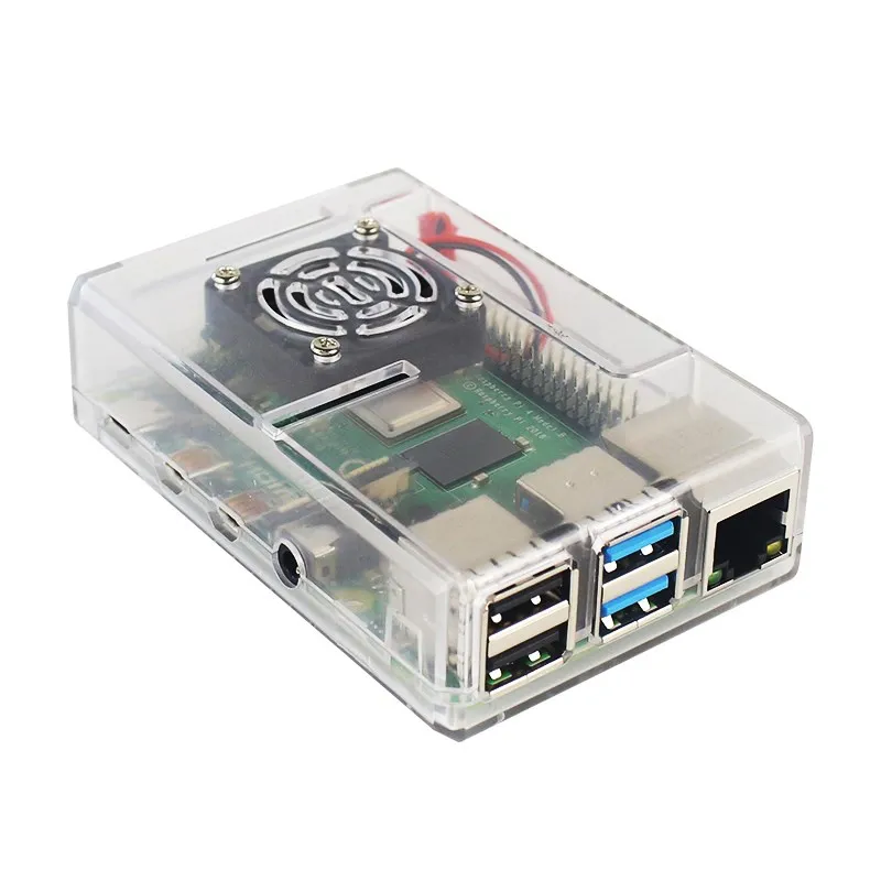 Obudowa ABS do Raspberry Pi 4 Model B Czarna przezroczysta plastikowa obudowa Zdejmowana osłona GPIO z wentylatorem chłodzącym do Raspberry Pi 4B