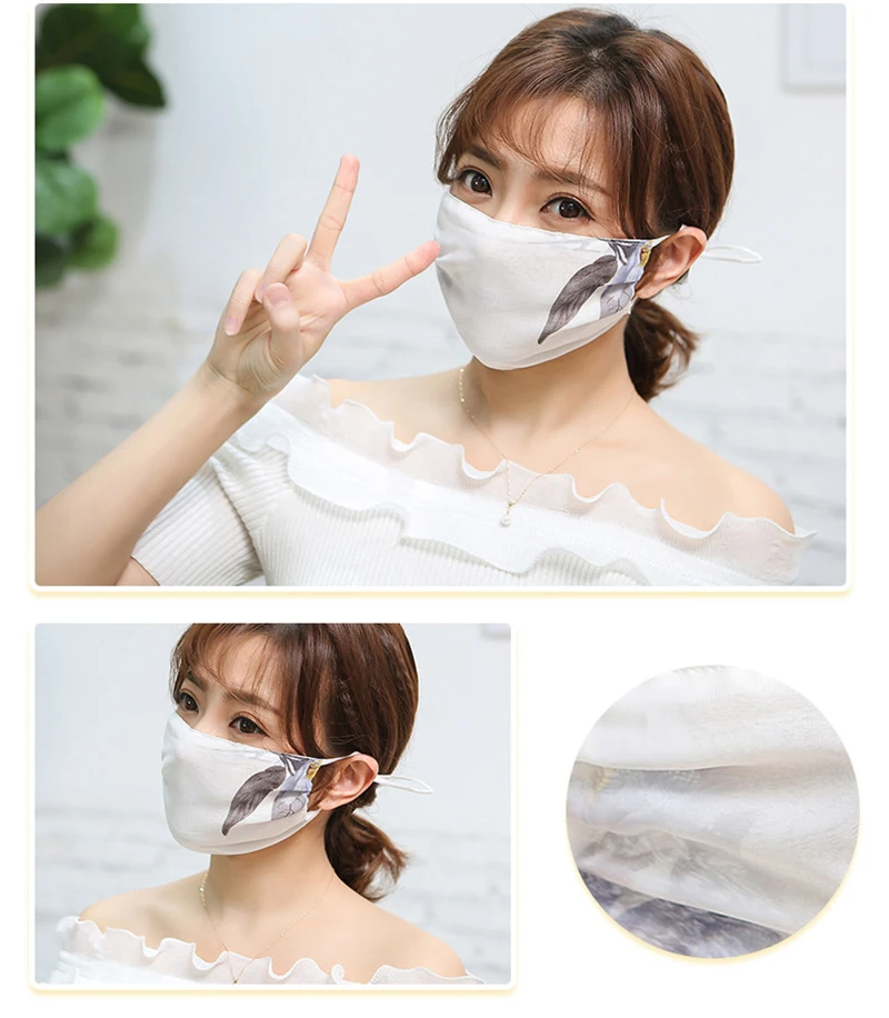 Summer Ink printed chiffon hanging ear mask Breathable elegant pattern Anti Dust Mask Sun protection Face Masks Care Reusable