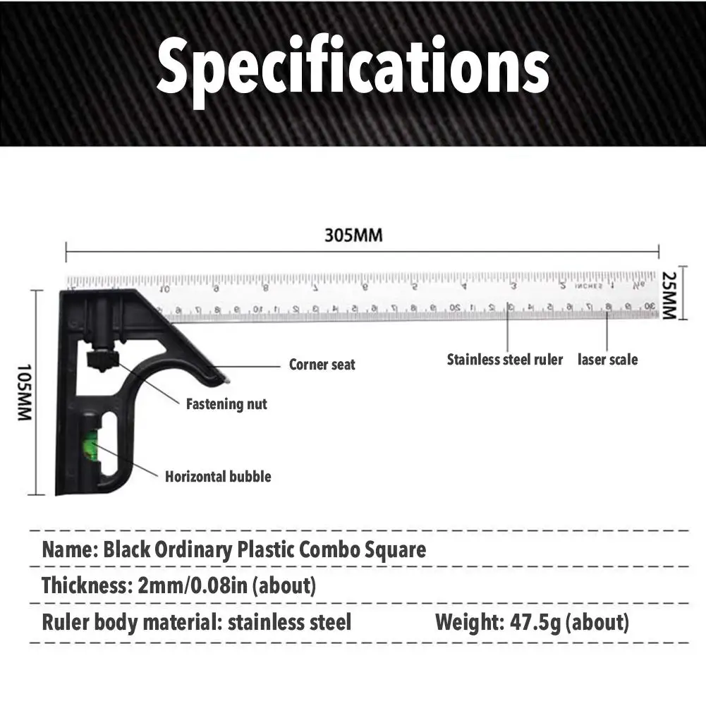 305Mm Chuyên Nghiệp Kết Hợp Vuông Góc Thước Có Thể Điều Chỉnh Thép Protractor Góc Thước Thợ Mộc Dụng Cụ Đo