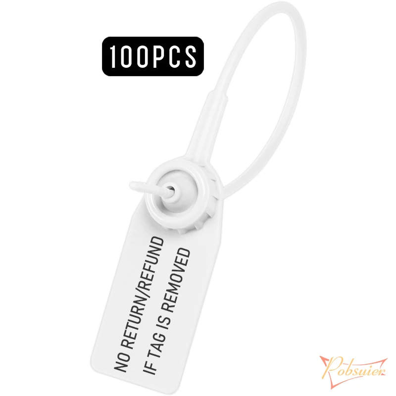 100 Stuks Wegwerp Plastic Veiligheidszegels Kleding Hang Labels Leegte Labels Voor Kleding Schoenen Tas Geen Terugkeer/Terugbetaling Als Tag Verwijderd
