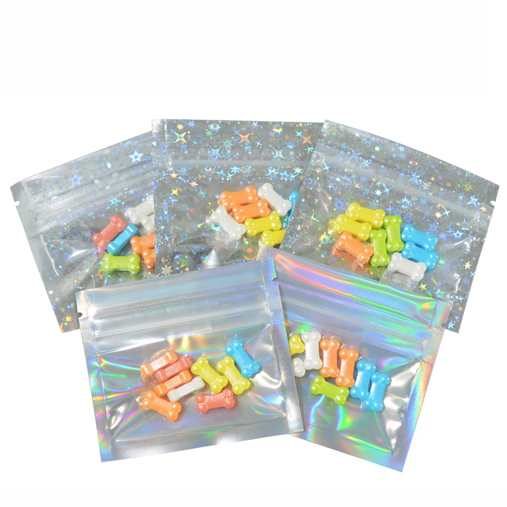 7.5x6.5cm / 3x2.5 inch Colorful Flat Herb Powder Package Bag Heat Sealable Small Aluminum Foil Zip Lock Plastic Pouch Bag 100pcs