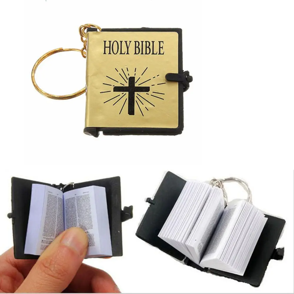 Mini English HOLY BIBLE Keychains Christian Jesus Cross Muslim Keyrings Women Bag Charm Prayer God Bless Key Holder Accessories