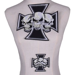 2Pcs Skull Embroidered Punk Biker Patches Iron On Clothes Stickers Apparel Accessories Badge