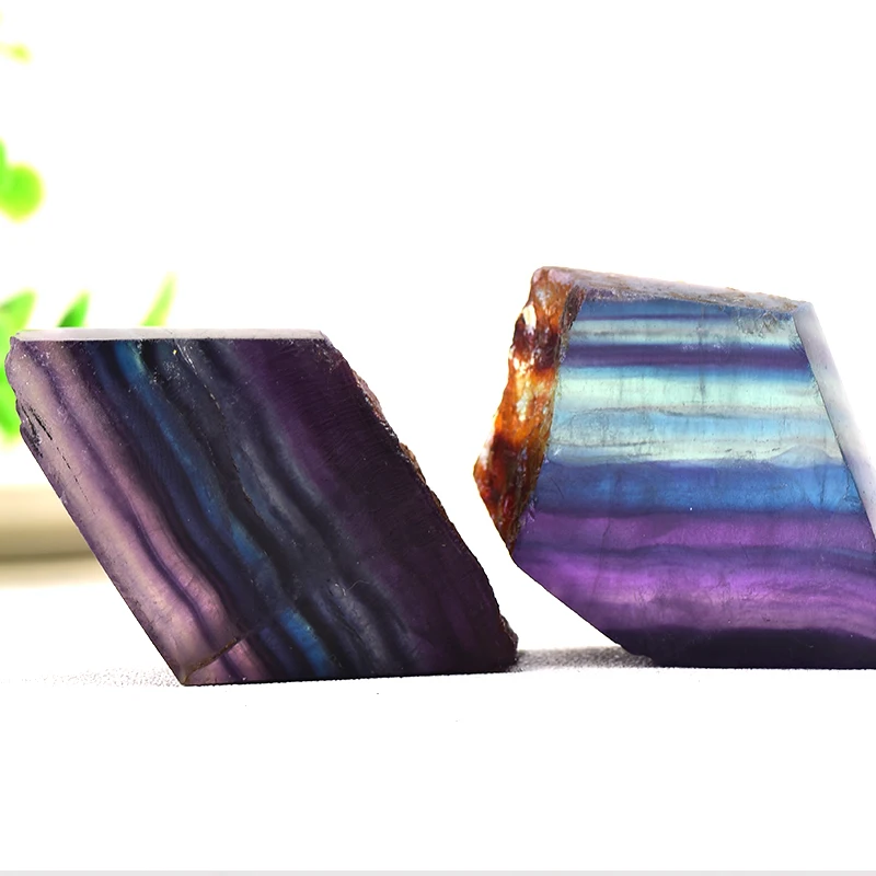 100% Natural Fluorite Tablets Quartz handmade Polished Crystal Colorful Stripes Fluorite Rainbow Stone For Home Decor Ornaments