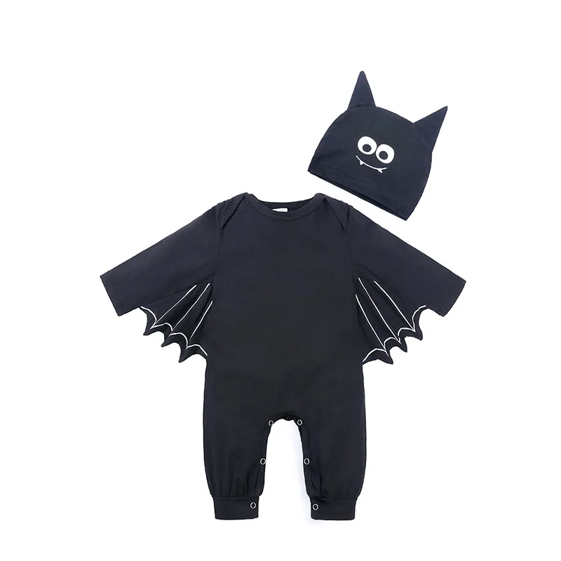 Baby One-piece Rompers Boys Bat Cloak Bodysuit Halloween Cosplay Outfit Girl Hat Set Hoodies Long Sleeves Jumpsuits Wings Suits