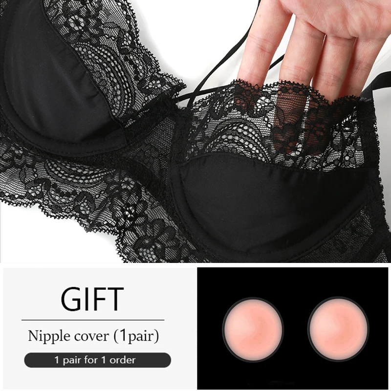 Conjunto de sujetador y bragas transparentes para mujer, lencería Sexy de talla grande, vendaje con escote en V profundo, ropa interior de encaje ultrafina de realce, color negro, nuevo