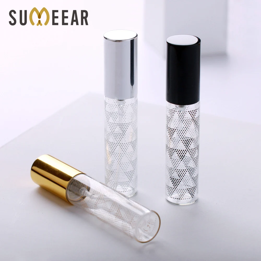 100PCS/Lot 10ml Clear Glass Atomizer Bottle Colored Dots Aluminum Cap Spray Perfume Bottle Travel Bottles Container