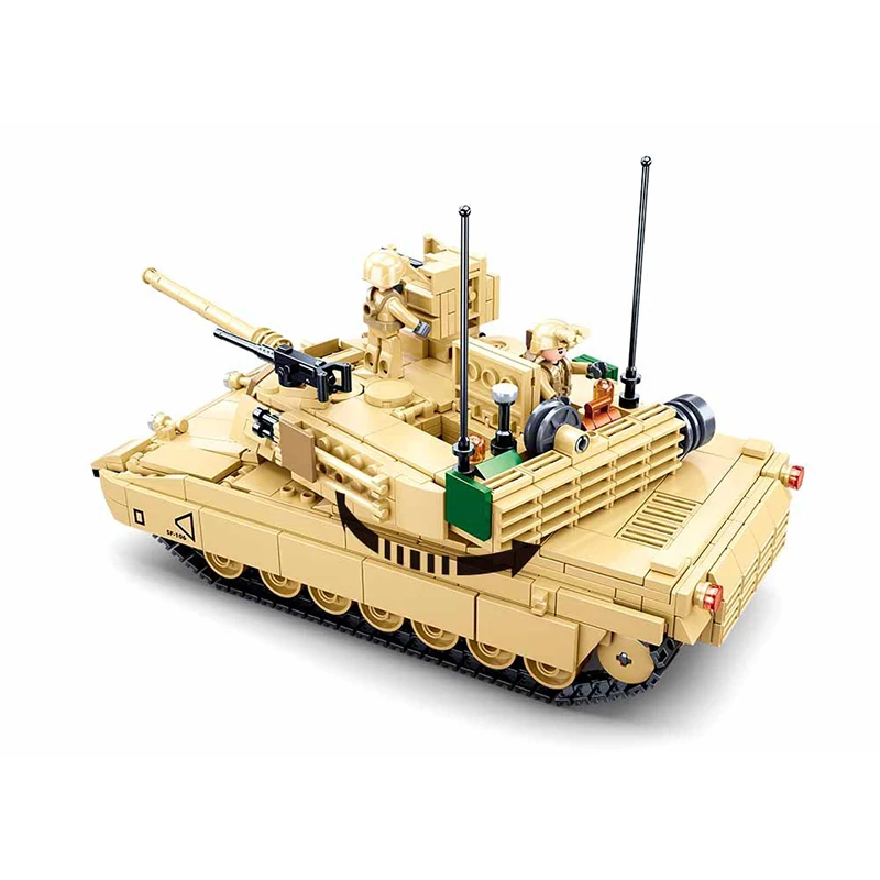 SLUBAN New World War II 2 Military USA Abrams M1A2 Battle Tank Chariot Building Blocks Army Classic Accessories Model Kids Toys