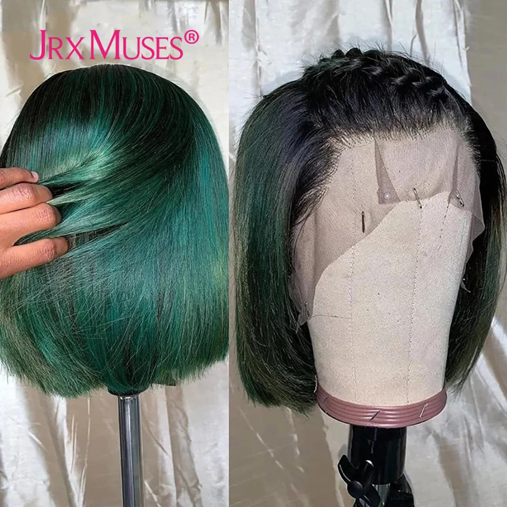 Ombre Dark Green Short Bob Wigs Human Hair Deep 13x4 Lace Wigs Pre Plucked Brazilian Remy Human Hair Wigs For Women