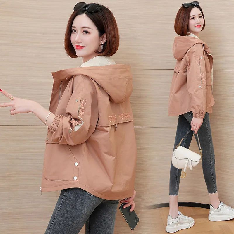 2022 New Autumn Women\'s Jackets Long Sleeve Causal Windbreaker Female Hooded Basic Coats Loose Outwear P896