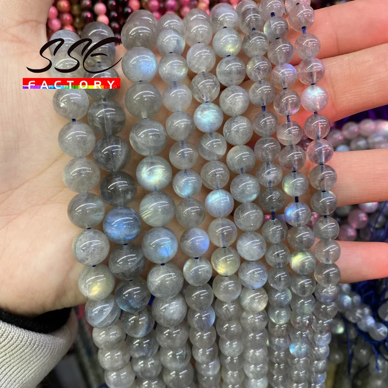 A+ Natural Gray Labradorite Stone Beads Round Loose Beads For Jewelry DIY Making Bracelet Ear Accessories 4 6 8 10mm 15