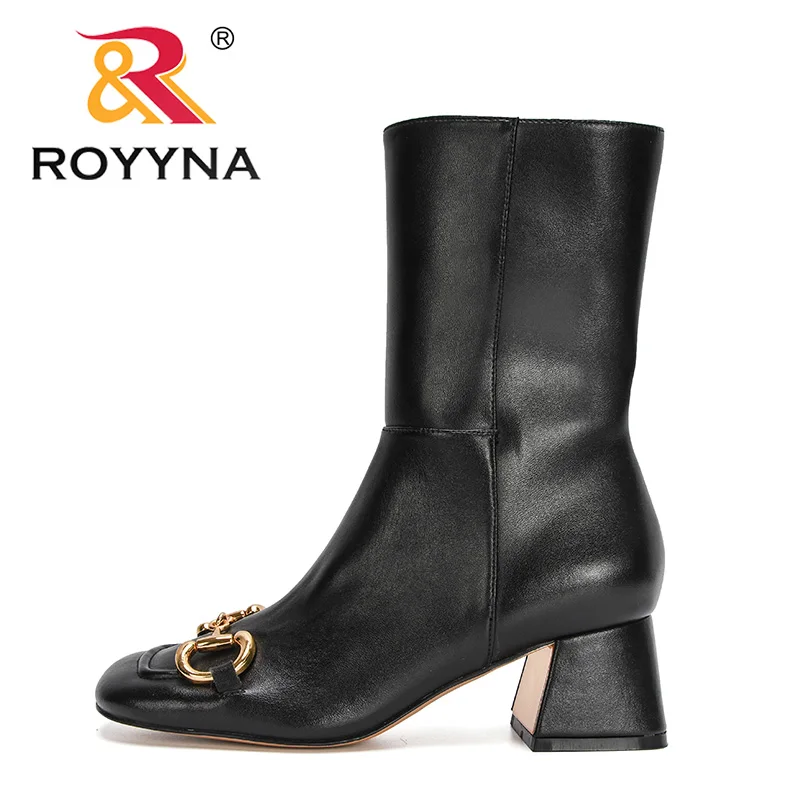 ROYYNA 2022 New Designers Metal Buckle Autumn Winter Shoes Woman Spuare Toe Block Heels Ankle Boots Female Botas Comfortable