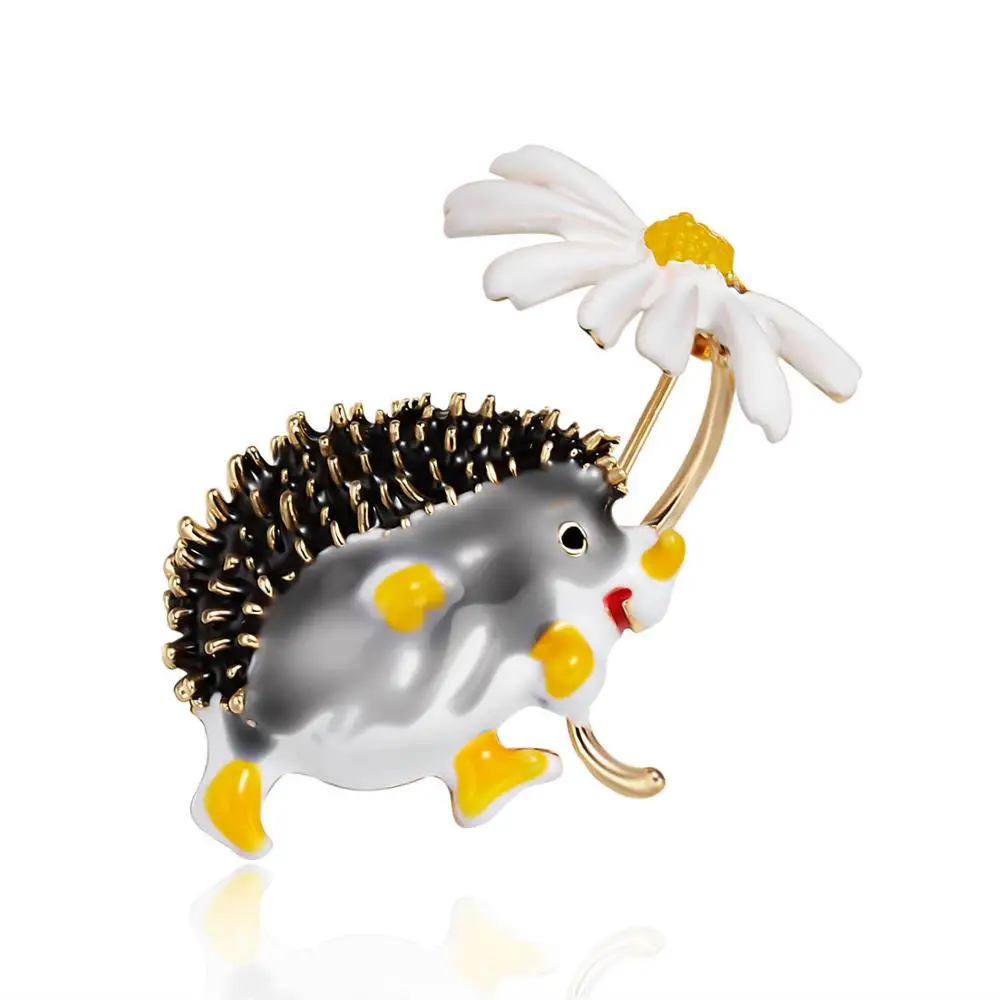 Trendy Cute Hedgehog Animal Brooch Fashion Colorful Daisy Brooches For Women Shoes Coat Accessories New Design Lapel Pins Gift