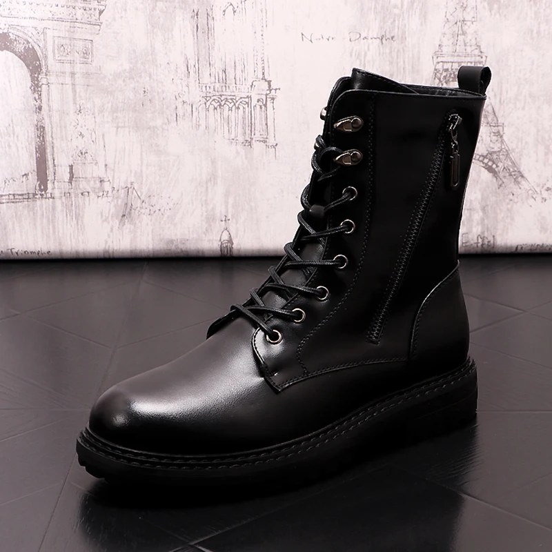 Botas de plataforma para hombre, zapatos de cuero genuino, informales, estilo punk, para banquete, estilo británico, color negro