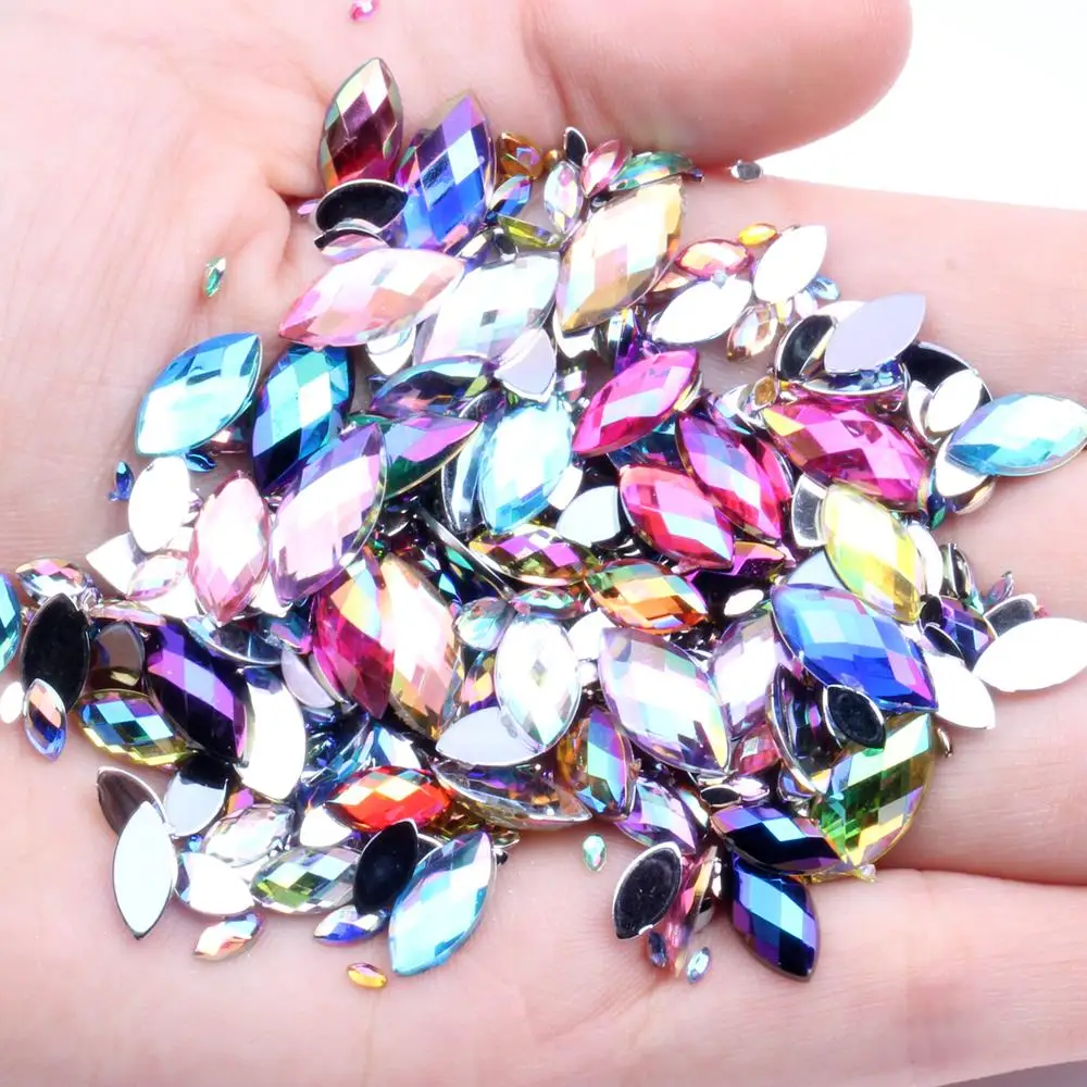 

3x6mm 1000pcs Acrylic Flat Back Marquise Earth Facets AB Colors Acrylic Rhinestone Glue On Acrylic Beads Decorate