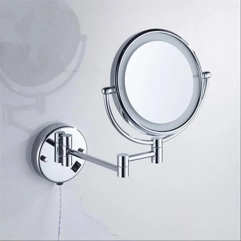 Bathroom Mirror Wall Mounted 8 Inch Brass 3X/1X LED Mirror LED Light Folding Makeup Mirror Cosmetic Mirror Lady Gift