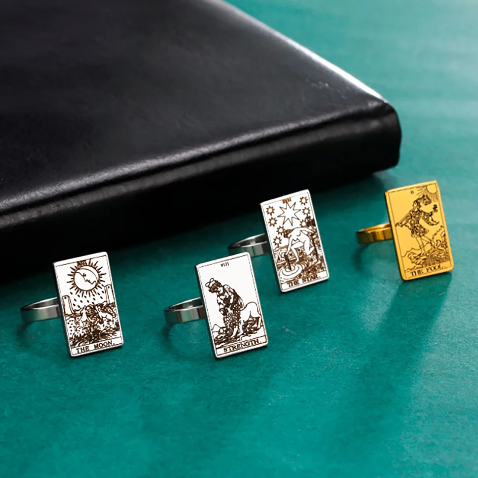 Dawapara Tarot Ring Women Stainless Steel Jewelry Astrology Amulet Card Couple Ring Anniversary Gift view 6