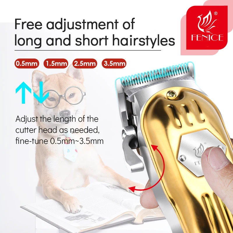 Fenice Professional Dog Hair Grooming Electric Clipper Gold Trimmer for Dogs Cutting Machine