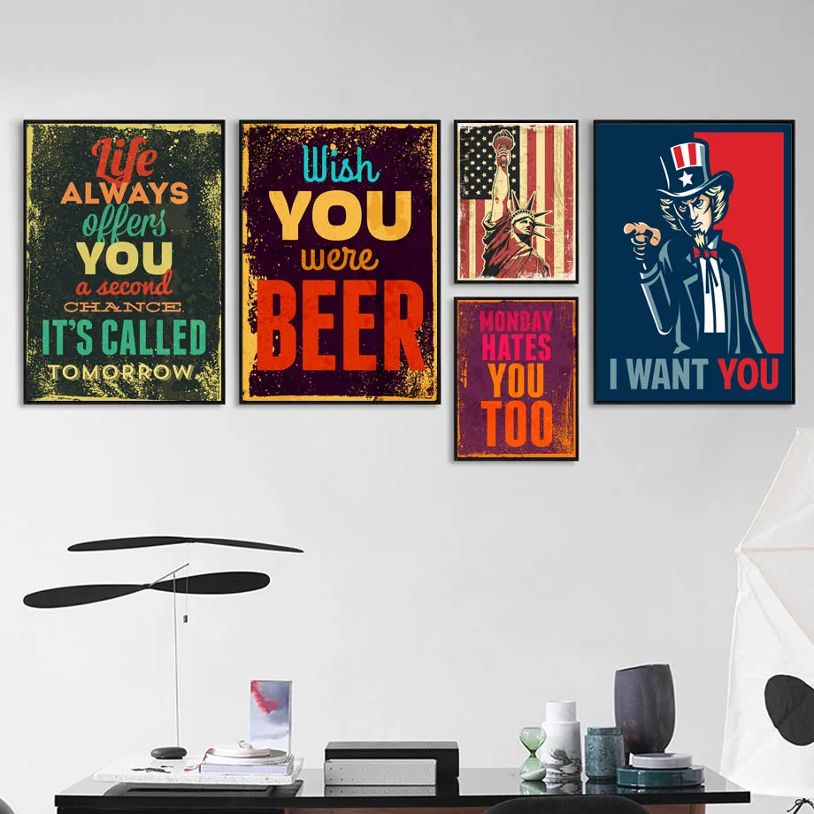 Statue Of Liberty Font Uncle Retro Wall Art Print Canvas Painting Nordic Canvas Posters And Prints Wall Pictures For Living Room