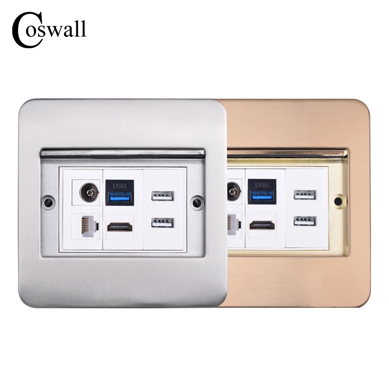 Imagem -04 - Coswall-capa para tv Soquete de Mesa e Suporte Oculto de Entrada Usb Porta de Carga para tv Conexão Hdmi Padrão eu e Francês Aço Inoxidável