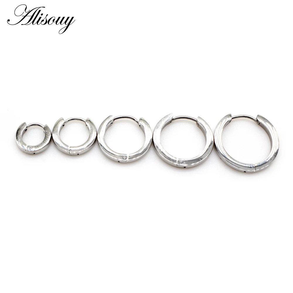 Alisouy 2pcs Small Hoop Earrings Women Men Circle Round Clip Earrings High Polish Stainless Steel Ear Piercing Bijoux Jewelry
