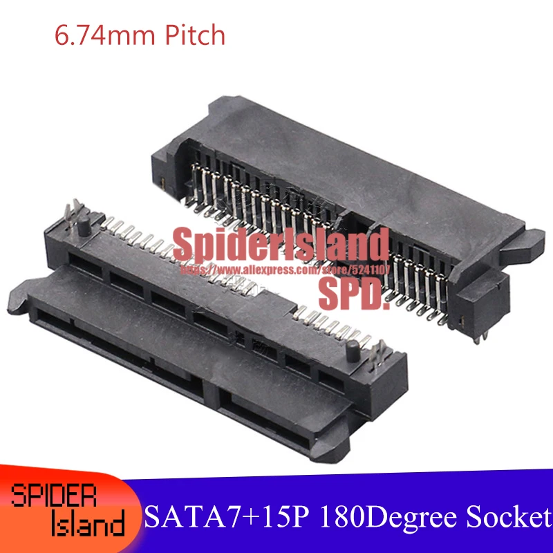 

300pcs SATA 7+15P Female Seat 6.74mm Pitch SMT Patch 22Pin Harpoon Positioning Column Connector SATA Sokcet for Motherbpard weld