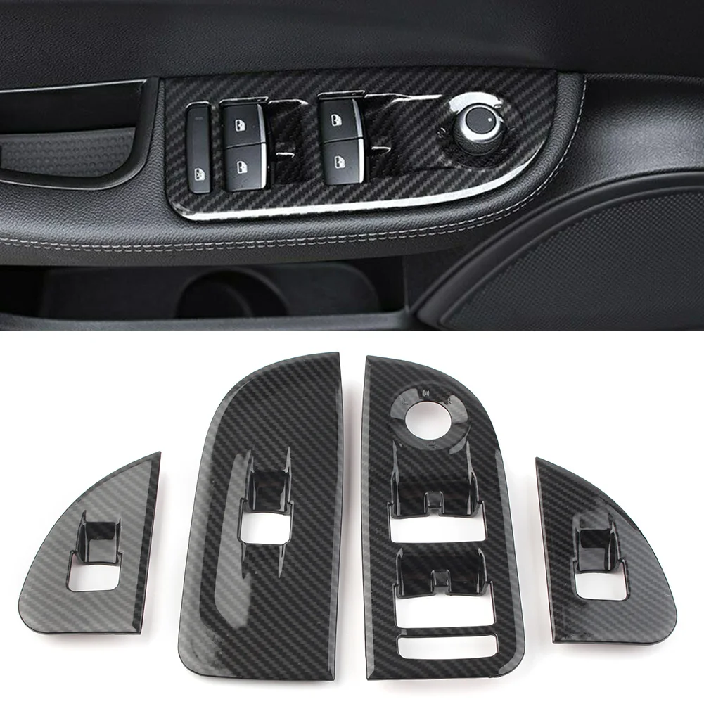 4Pcs For Alfa Romeo Giulia 2017 2018 2019 2020 ABS Carbon Fiber Window Lift Switch Button Frame Cover Trim Car Accessory LHD