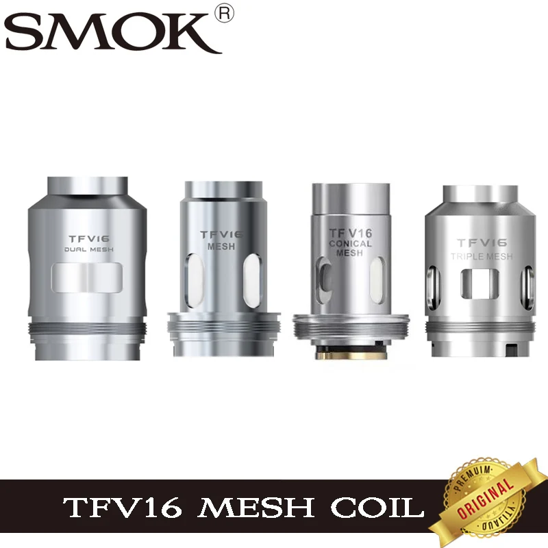 3pcs/lot SMOK TFV 16 Mesh Coil 0.17ohm Dual Mesh 0.12ohm Triple Mesh 0.15ohm Conical Mesh 0.2ohm Head For TFV16 Tank Mag P3 Vape