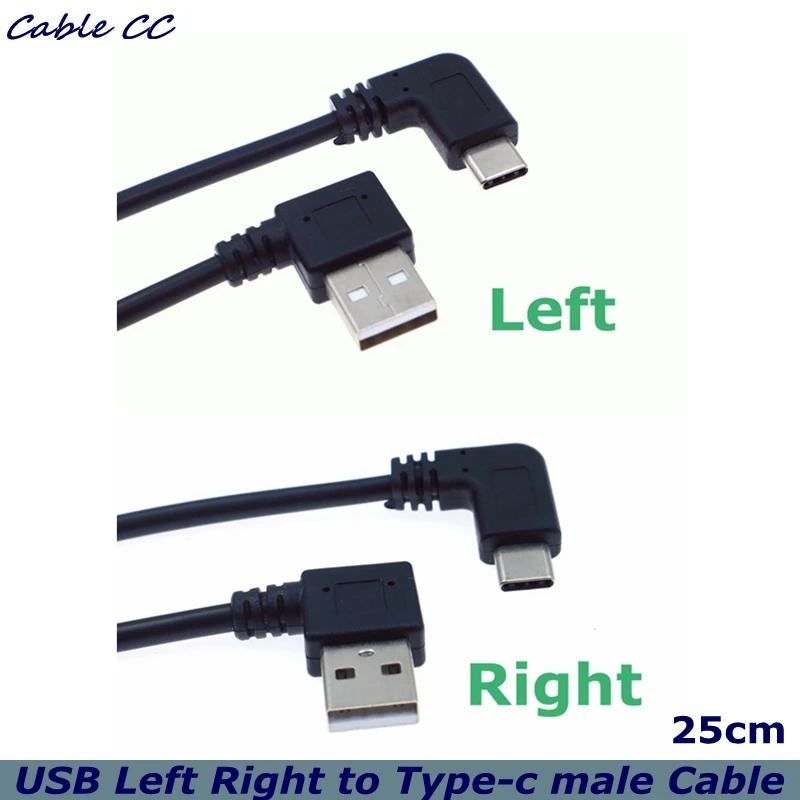 For Power Bank Cable Double Elbow Type-C USB to USB-A male USB3.1 Type C Male 90 Degree Right Angled Connector Short 25cm