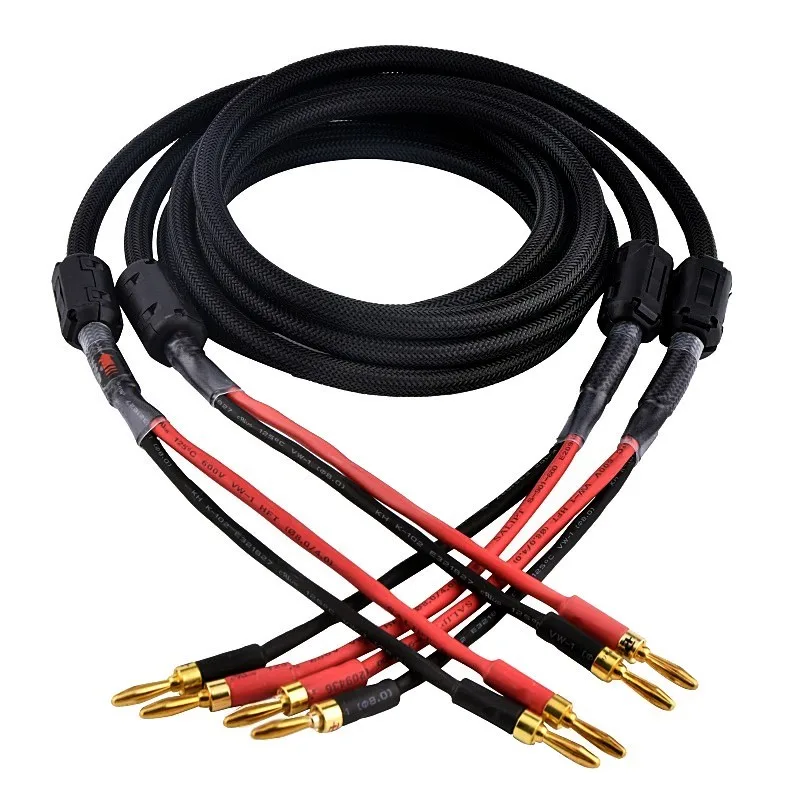 One Pair  HIFI Silver-plated Speaker Cable Hi-end 7N OFC Speaker Wire For Hi-fi Systems Banana plug Speaker Cable