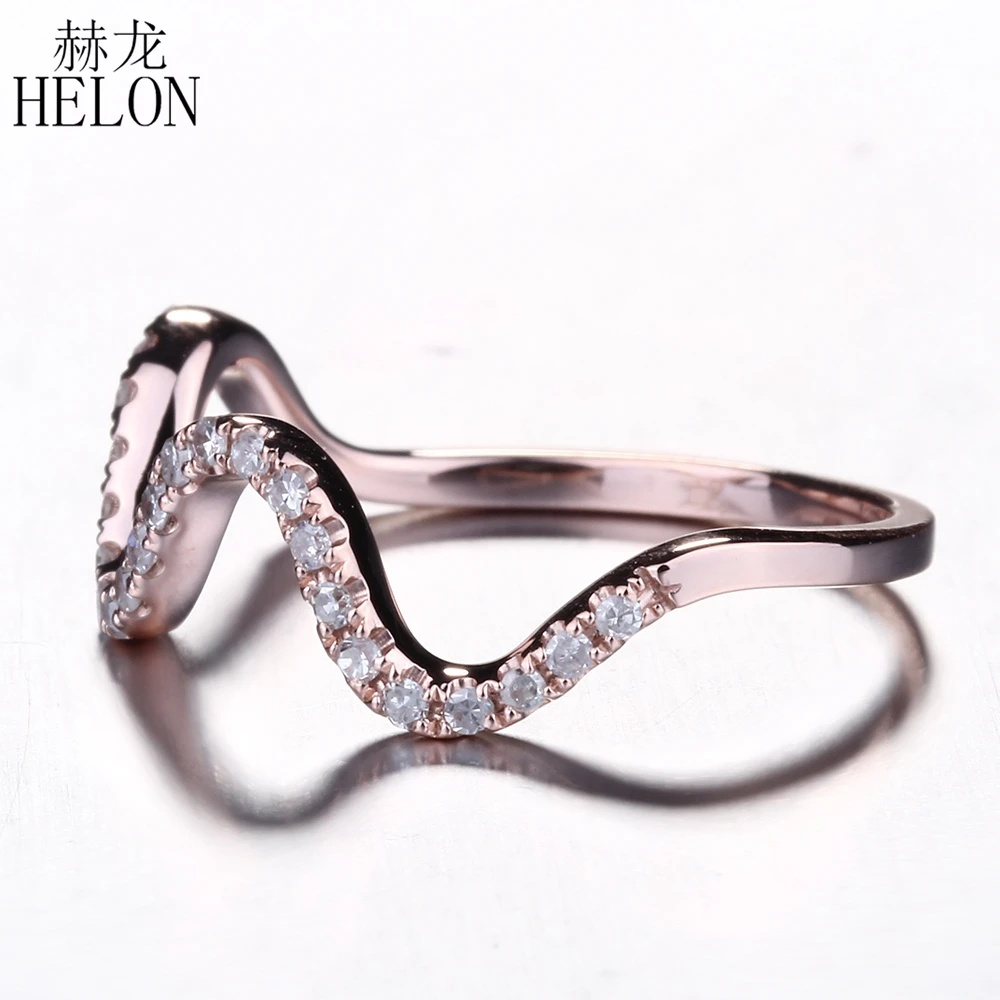 HELON Solid 10K Rose Gold 0.2ct Test Positive Moissanite Band Diamond Engagement Wedding Ring Women Fine Jewelry Moissanite Ring