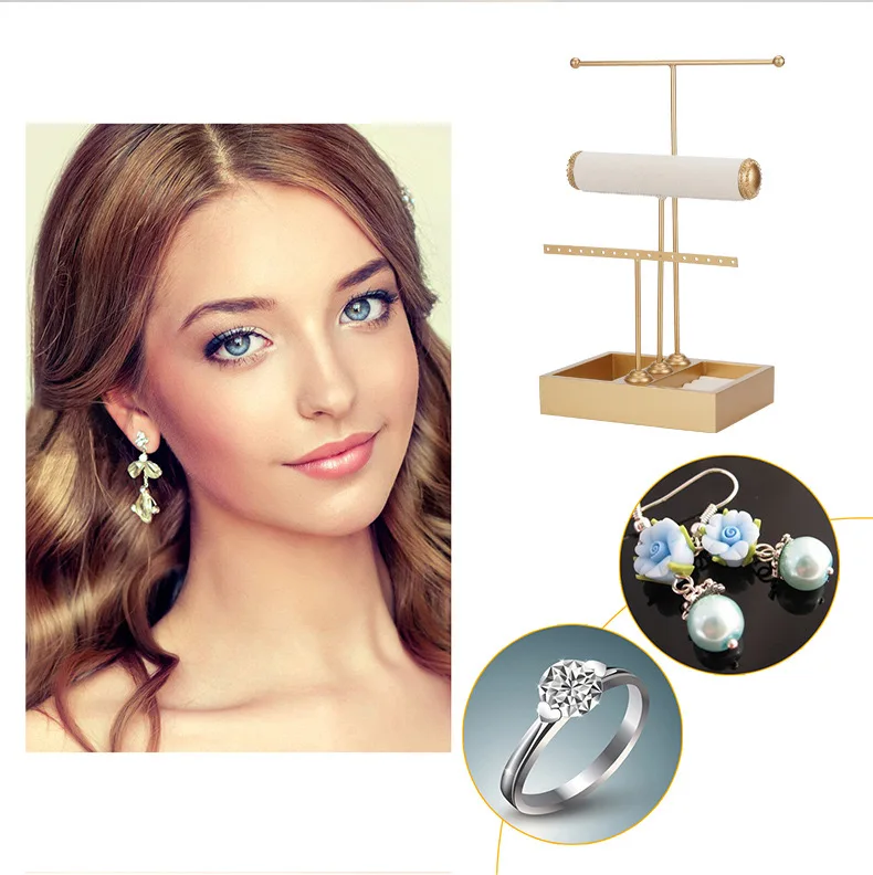 Earring Display Stand Necklace Organzier Bracelet Storage Box Cool Velvet Jewelry Storage Shelf For Mall Shop Ear Stud Show