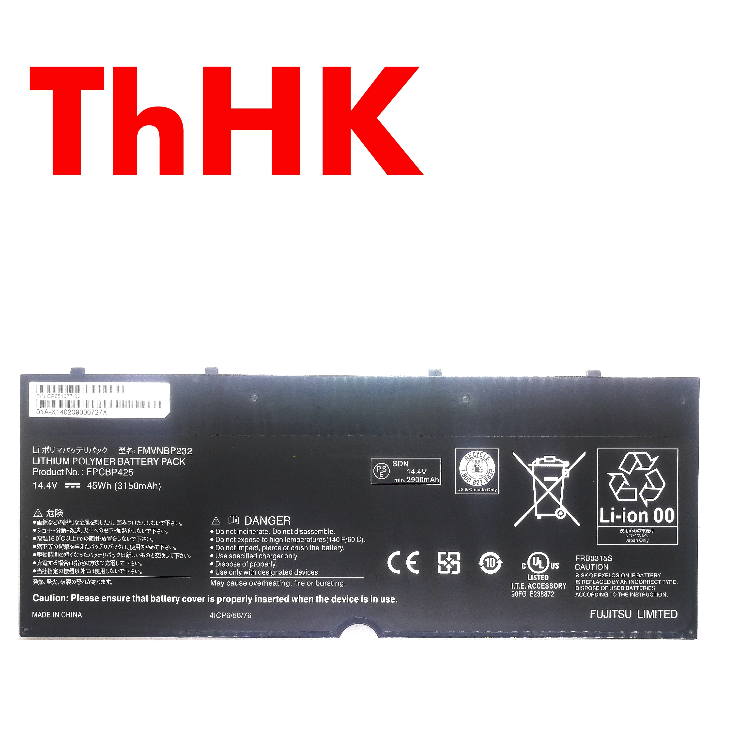 Genuine Original 14.4V 45wh 3150mAh FPCBP425 FMVNBP232  Laptop Battery For FUJITSU LifeBook T904 T935 T936 U745