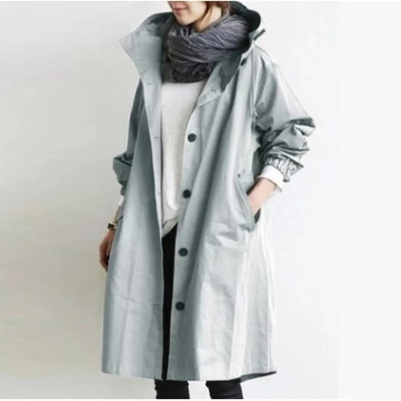 Fashion Womens Trench Coats Hooded Long 2023 Spring Autumn Windproof Lady Female Casual Clothes 8 Color Windbreaker Korean Style