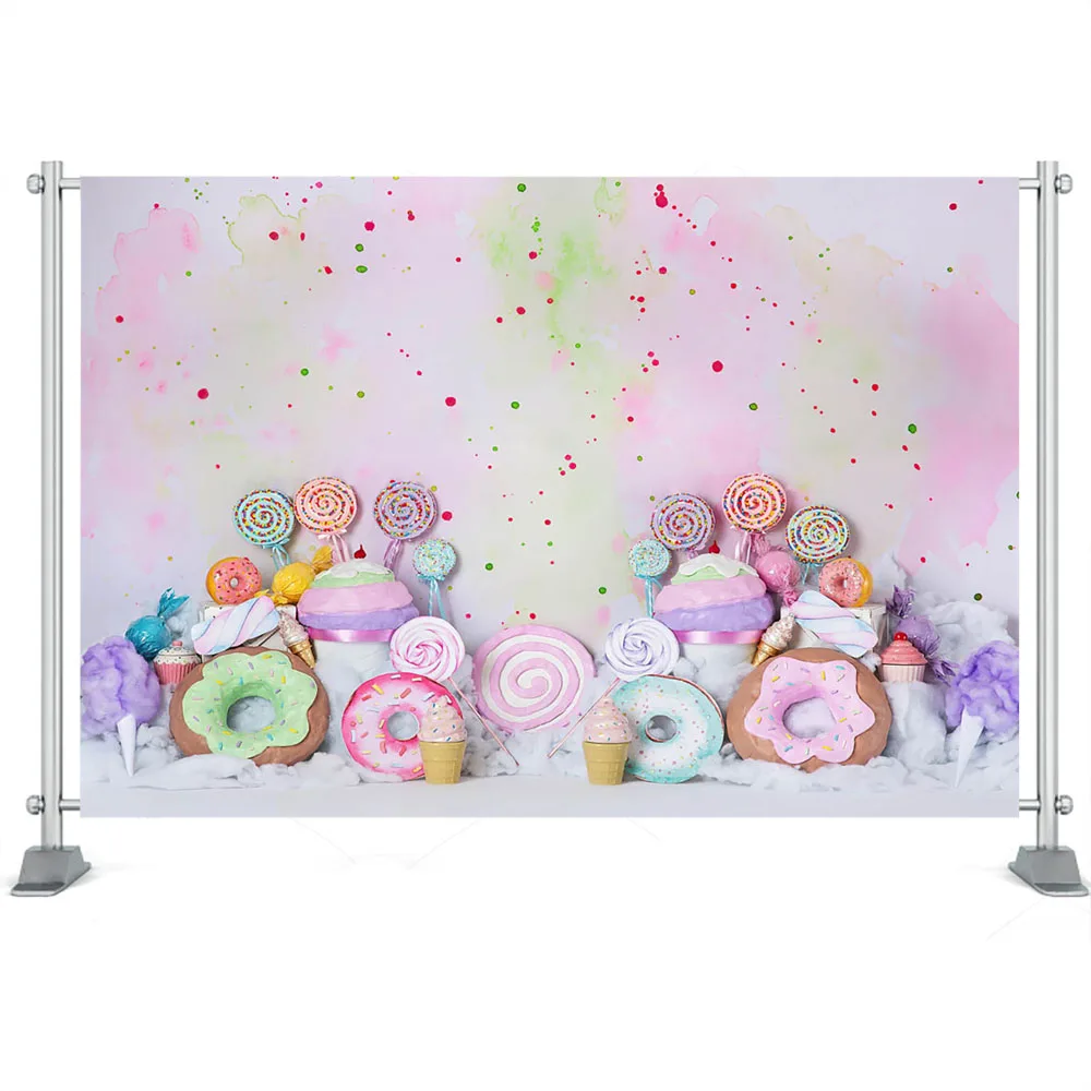 Candy Shop Donuts Photography Backdrop Kids Baby Cake Smah Birthday Girl Pink Background Lollipop Decor Children Photo Studio