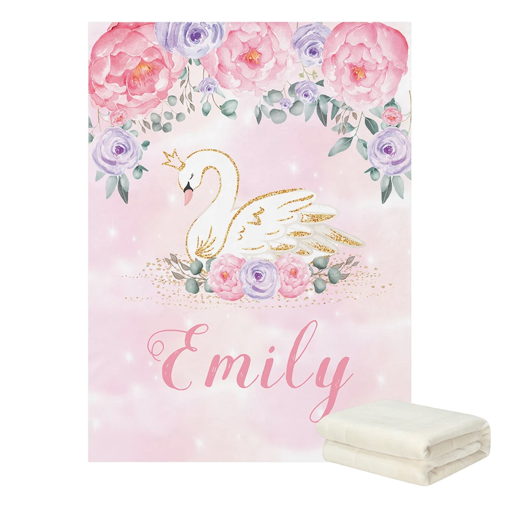 LVYZIHO Swan Princess Pink Lavender Gold Floral Baby Blanket - 30x40 / 48x60 / 60x80 Inches - Fleece Blanket