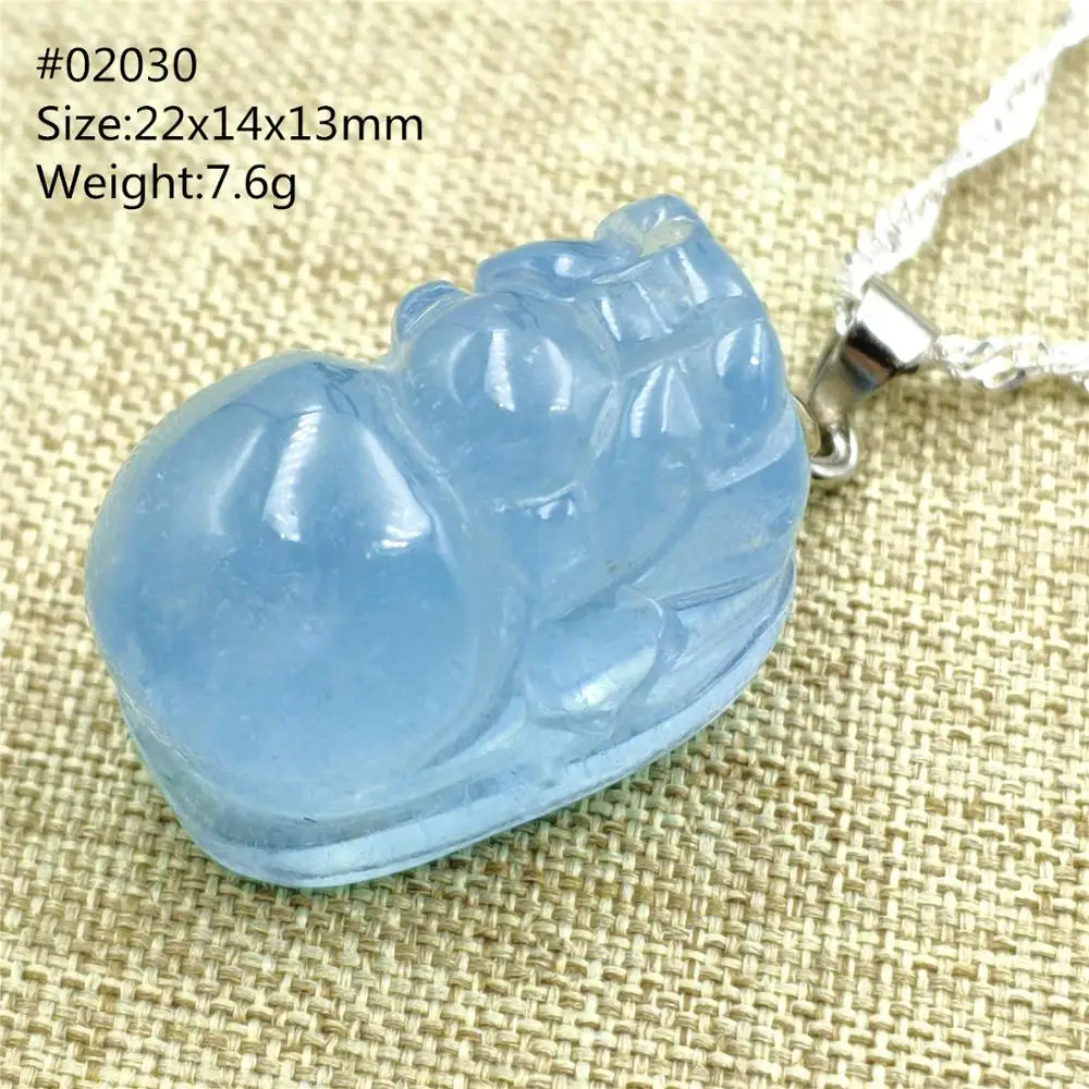 Natural Blue Aquamarine Pi Xiu Carved Pendant Women Blue Stone 925 Silver Pi Xiu Carved Aquamarine Jewelry AAAAA