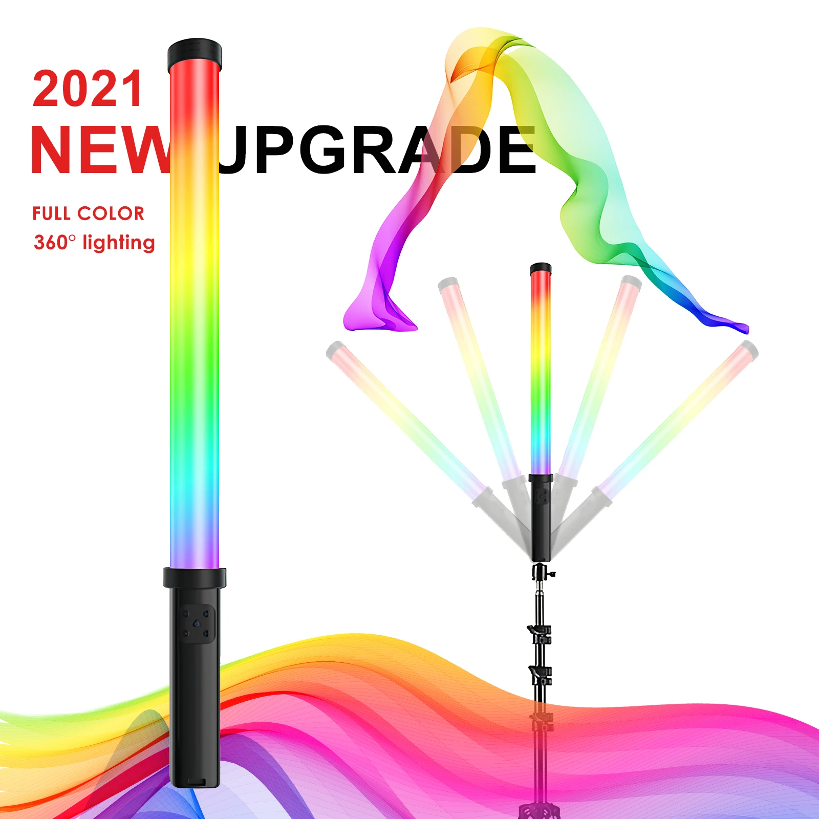 RGB Wand LED Light 360° Stepless Dimming Photography Lighting Bar Handheld Video Lamp Stick,3200-6000K,2000 Lm