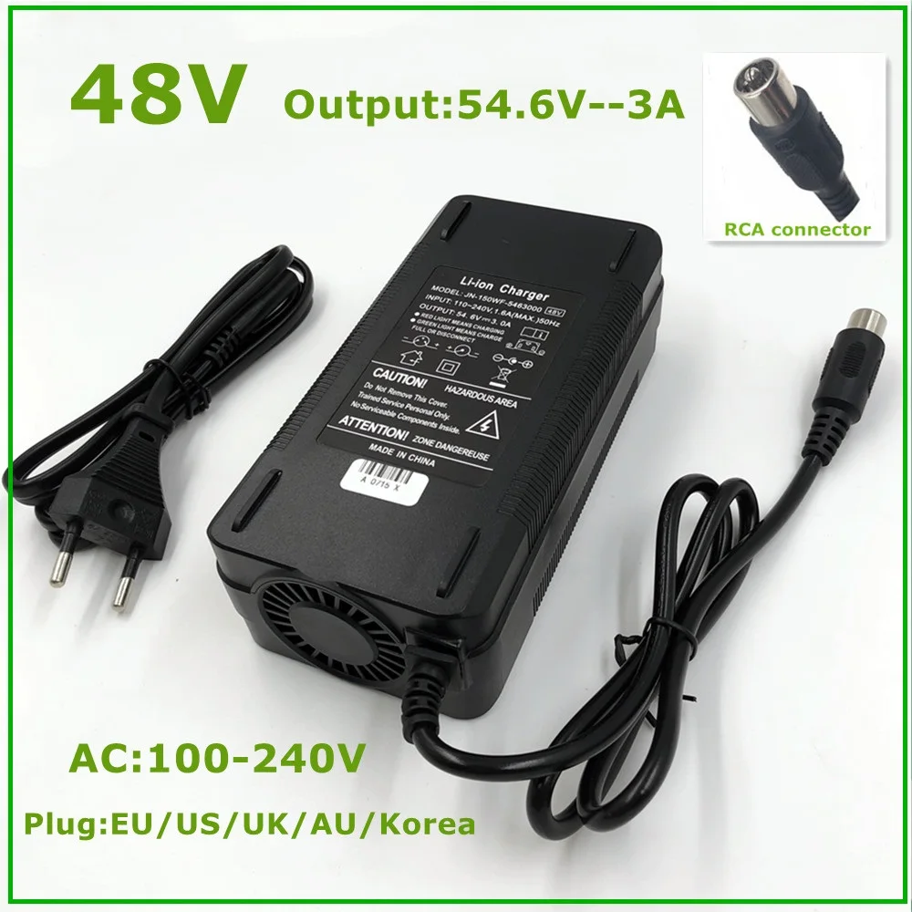 

48V Li-ion Charger 54.6V 3A Charger Output 54.6V3A For Lithium Battery Pack With RCA Plug Connector