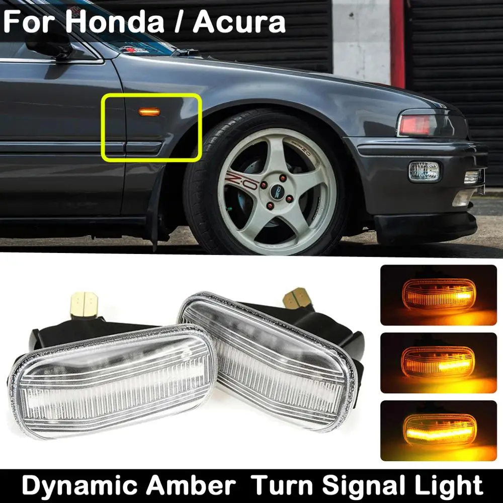Lámpara LED de posición lateral con lente transparente, luz de señal de giro ámbar dinámica para Honda Accord Civic S2000 y Acura Integra RSX NSX, 2 uds.