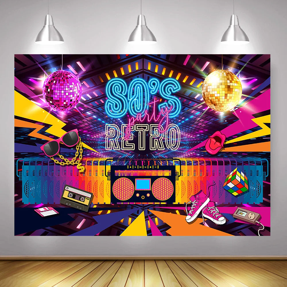 

80's Retro Party Photography Backdrop Hip Pop Music 90's Disco Show Background Photocall Neon Radio Backdrops Photo Studio