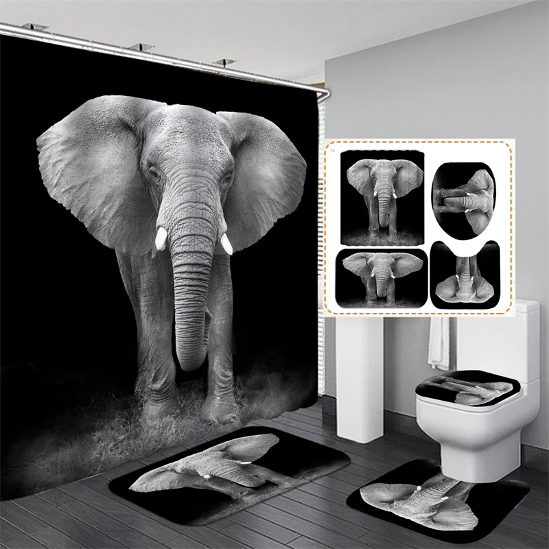 Elephant Waterproof 3D Shower Curtain Polyester Shower Curtain Bathroom with Hook  Juego De Cortina Y Alfombra De Baño