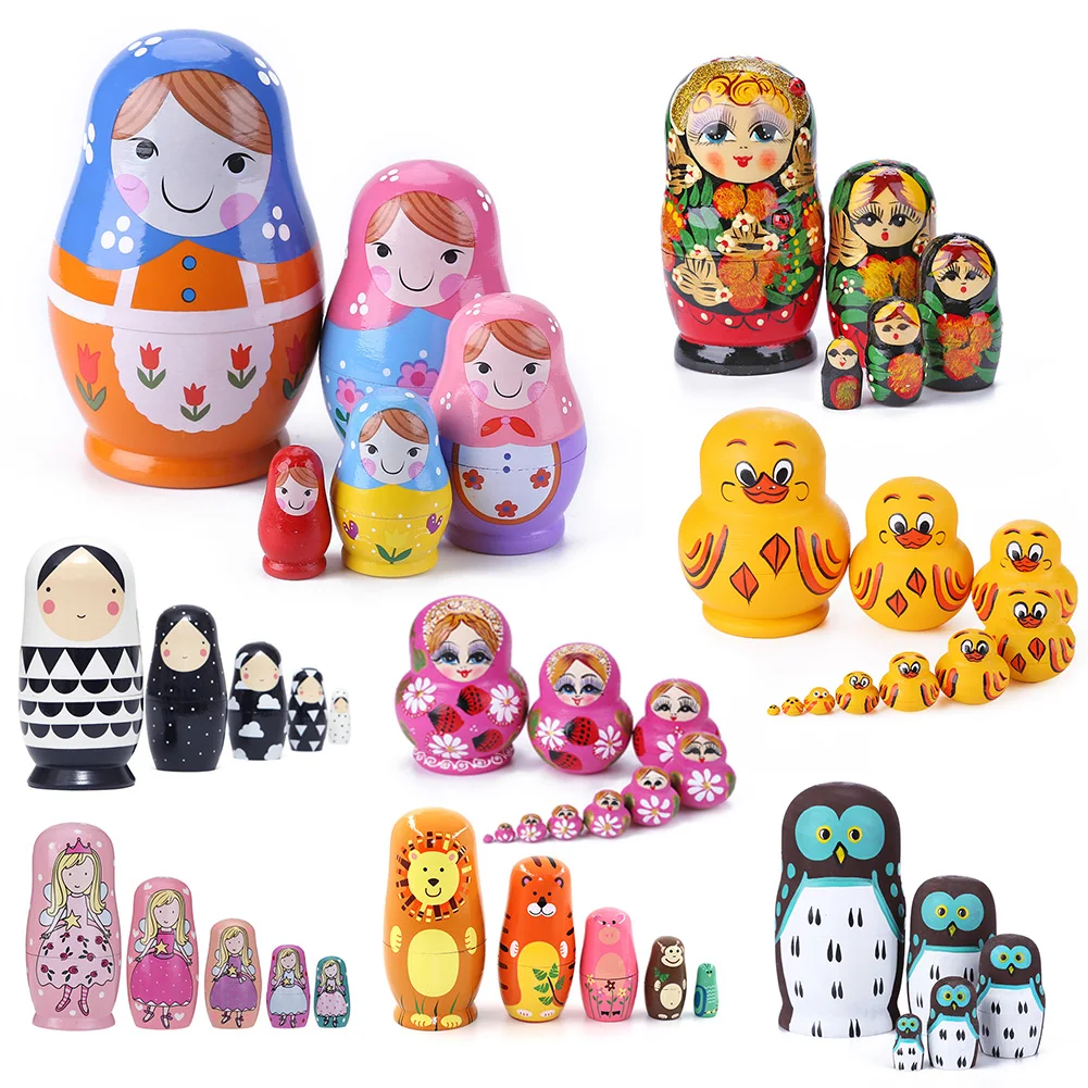 Wood Russian Nesting Dolls Matryoshka Dolls Babushka Hand Paint Best Wishes Kids Christmas New Year Gift Children's Day Gifts