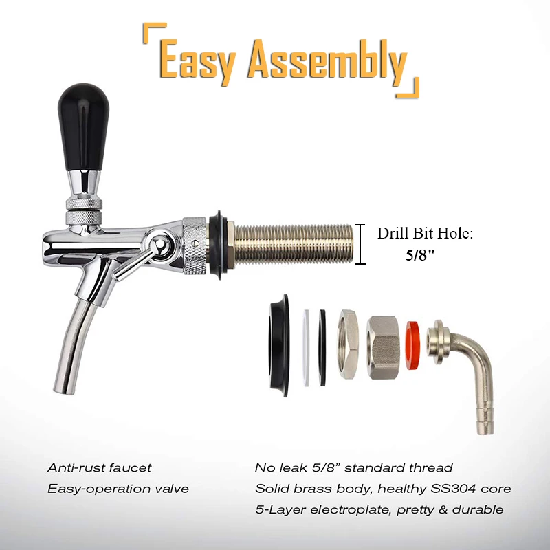 Home Brewing Beer Tap,100mm/120mm Long Shank Adjustable Draft Beer Faucet Tap Kegerator Tap Dispenser Bar Wine Tools ,Wholesale