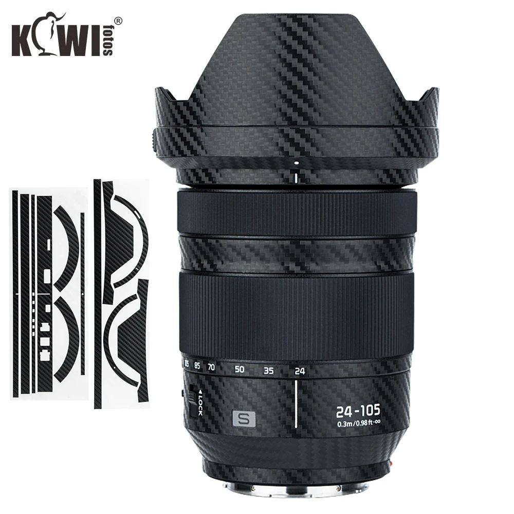 Противоскользящая Крышка для объектива и бленда из углеродного волокна, защитная пленка для Panasonic Lumix S 24-105 мм f4 макро фотообъектив с оптической идентификацией, стикер 3M