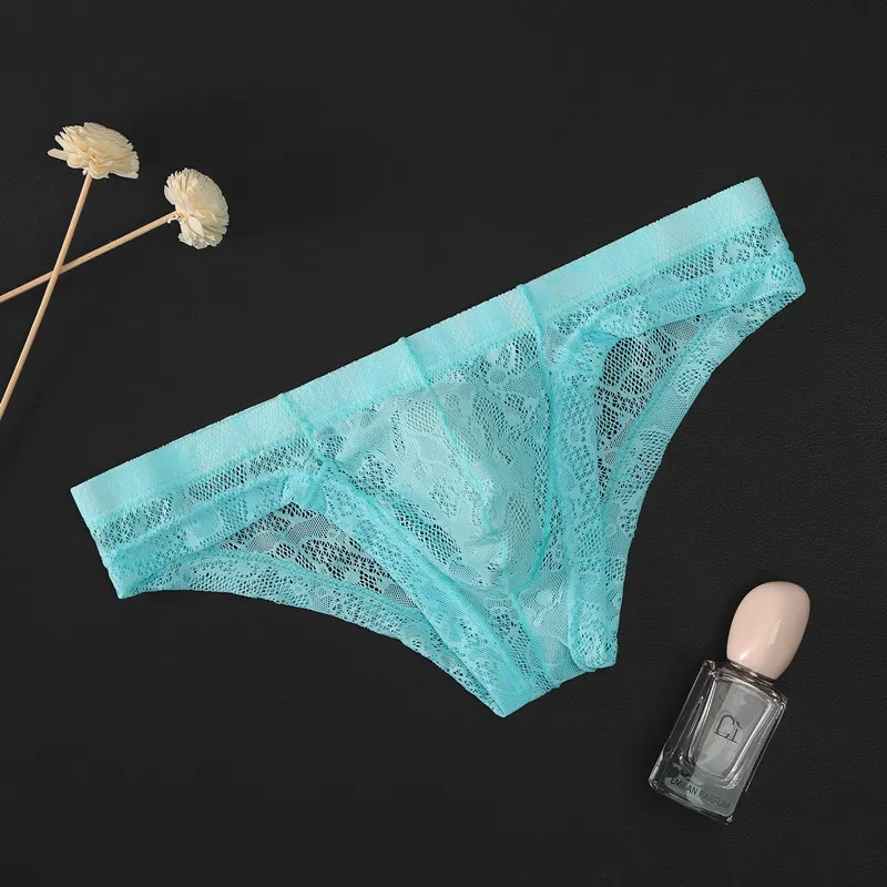 Sexy Men's Underwear Lace Briefs Transparent Breathable Low Waist Pants Short U Convex Pouch Gay Men Underwear Sexy Lingerie - Image 3