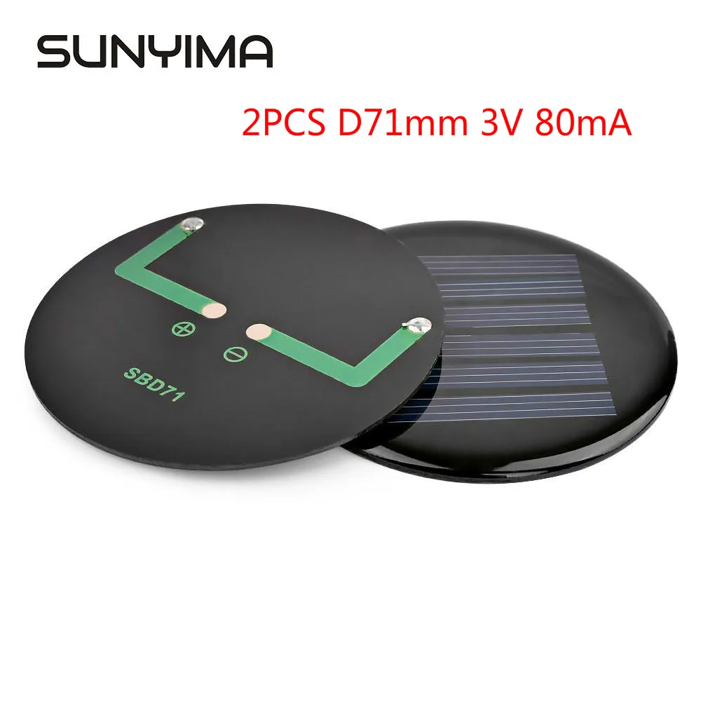 SUNYIMA 2PCS 71mm 3V Mini Portable Solar Panels Celdas Solares Monocrystalline Silicon Kit Sun Power For DIY solar