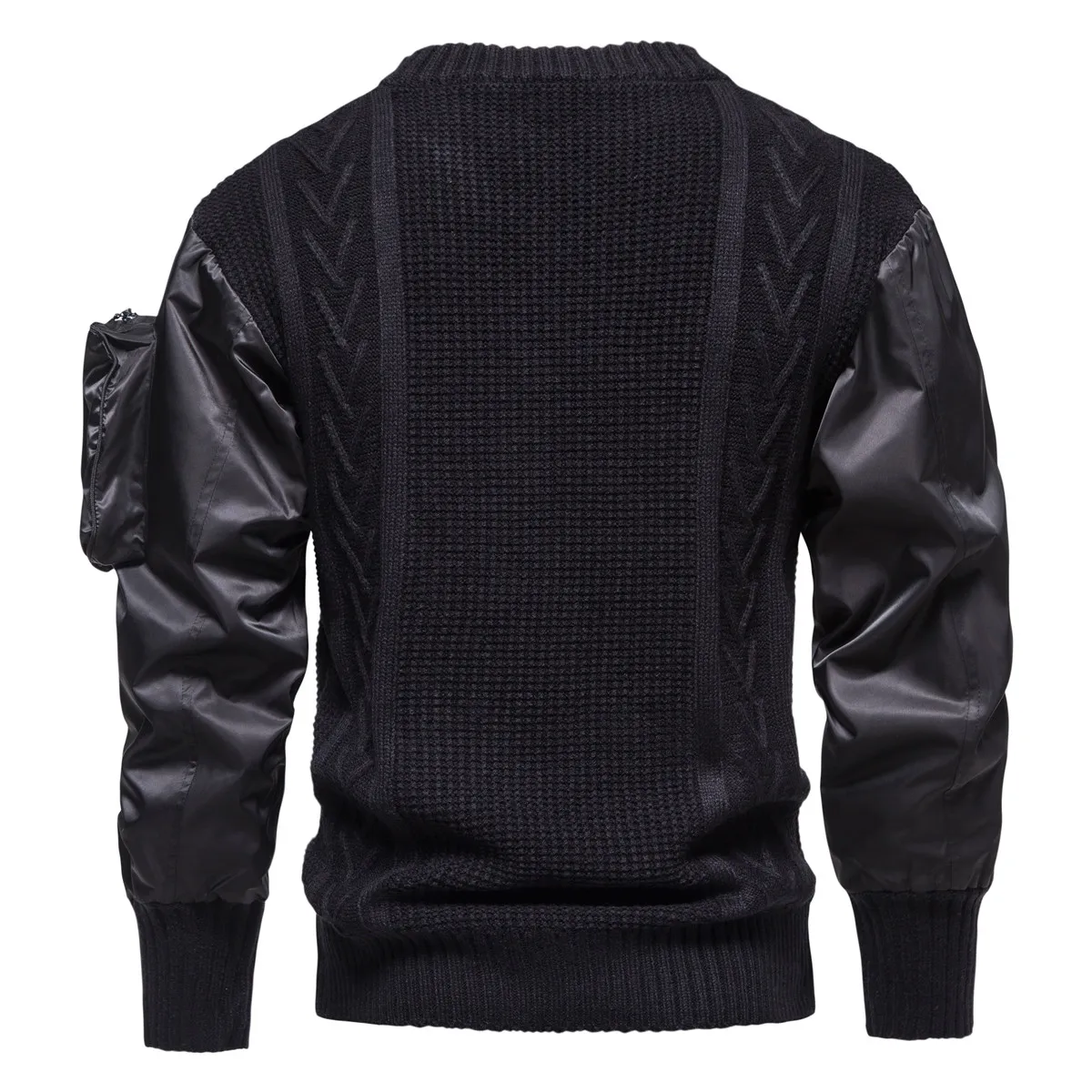 2022 New Men\'s Round Neck Sweater Fashion Personality Pocket Decoration Splicing Sweater Trend Casual Sweater