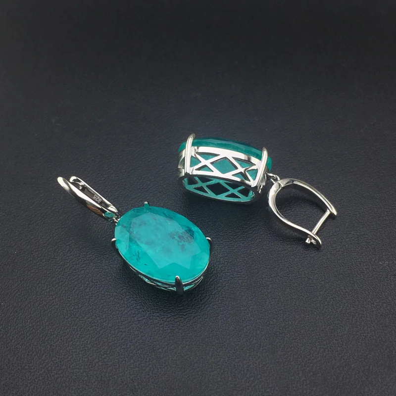 CSJ Elegant Paraiba Tourmaline Earrings Sterling 925 Silver Gemstone for Women Fine Jewelry Party Wedding Gift box,Free Ship