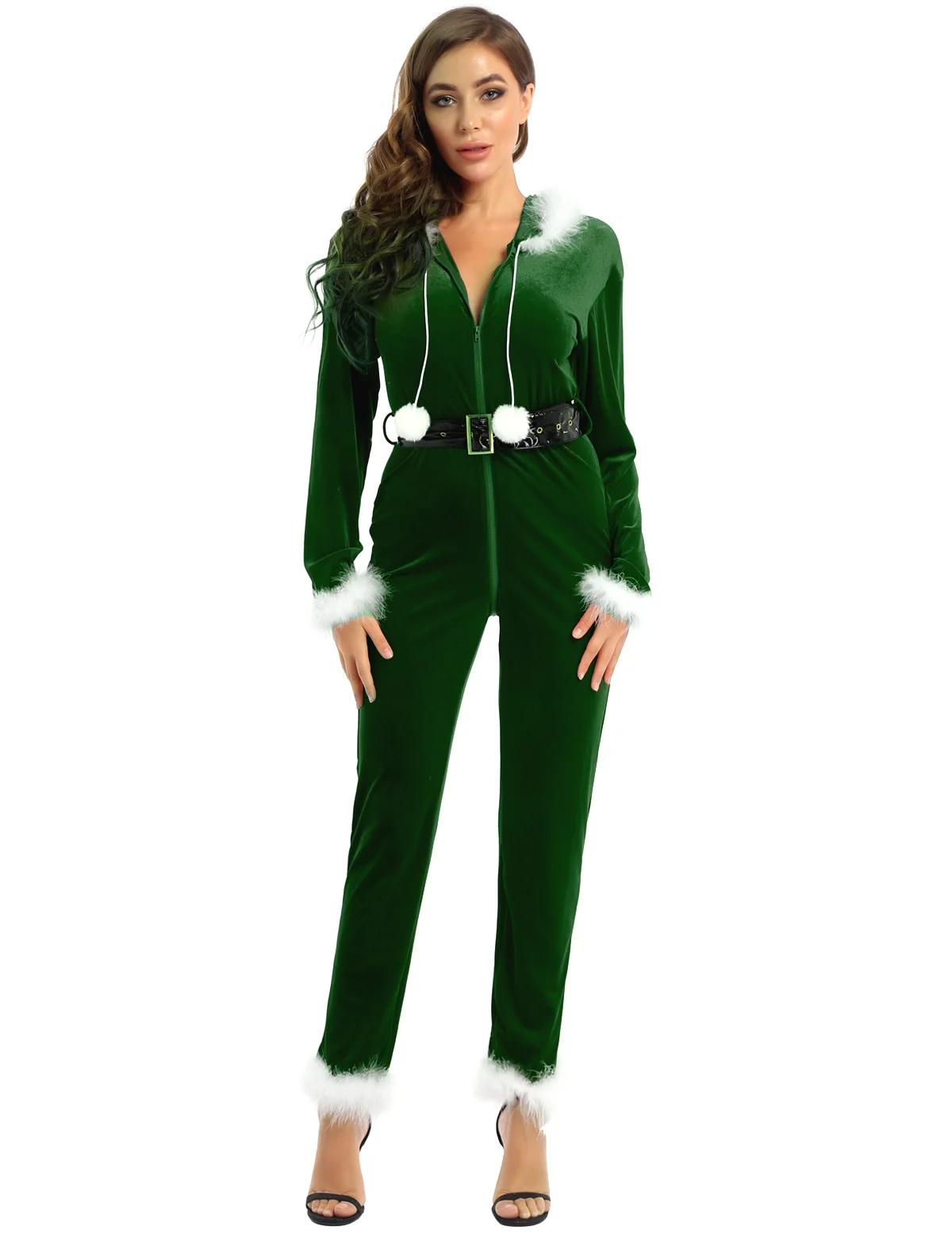 Woman's Hooded Christmas Adult Bodysuit Women Role Play Party Nightwear Jumpsuit Christmas Fancy Party New Year Santa Clothes